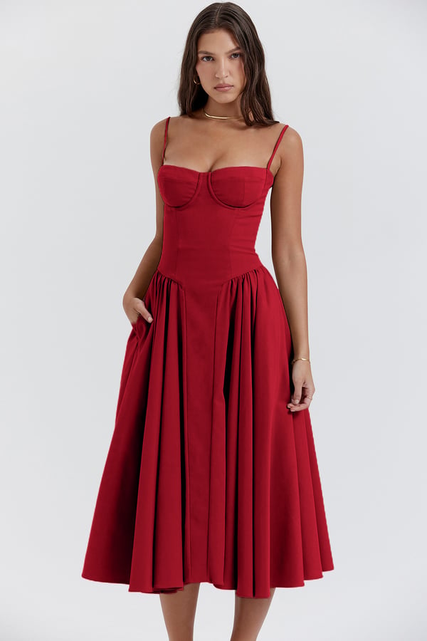 Sigrid | Bezramenné midi šaty s korzetovým topem