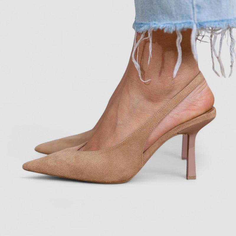 Marlena - Nude slingback lodičky s tenkým podpatkem