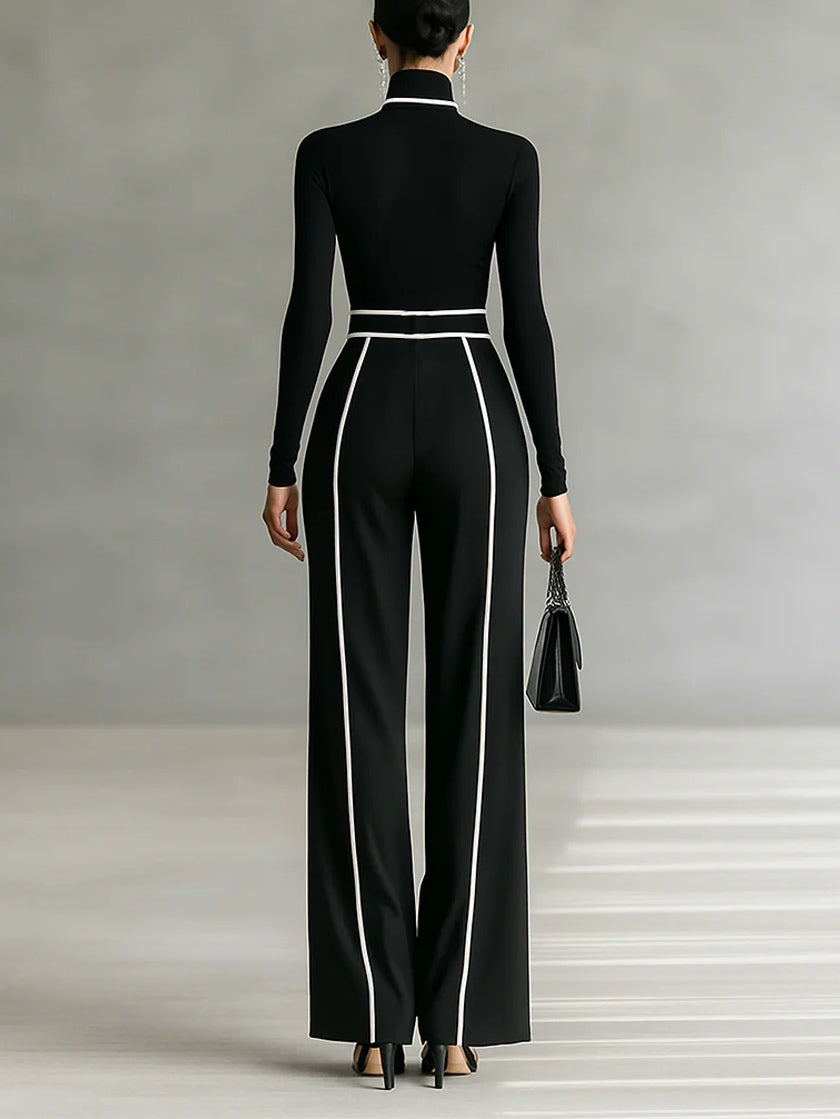Céline | Stylový set s vysokým límcem a širokými kalhotami