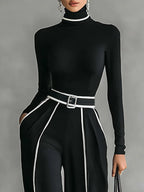 Céline | Stylový set s vysokým límcem a širokými kalhotami