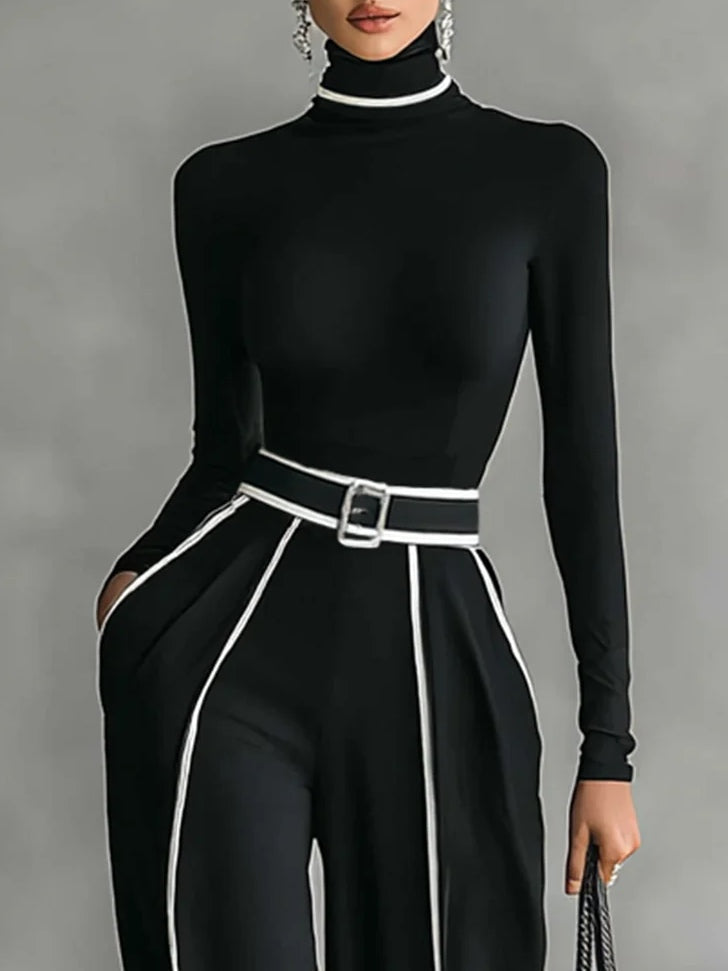Céline | Stylový set s vysokým límcem a širokými kalhotami
