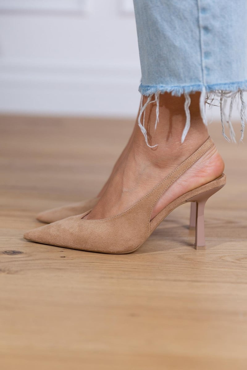 Marlena - Nude slingback lodičky s tenkým podpatkem