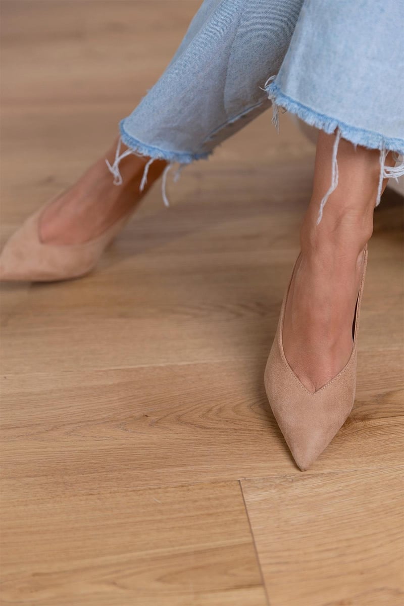 Marlena - Nude slingback lodičky s tenkým podpatkem