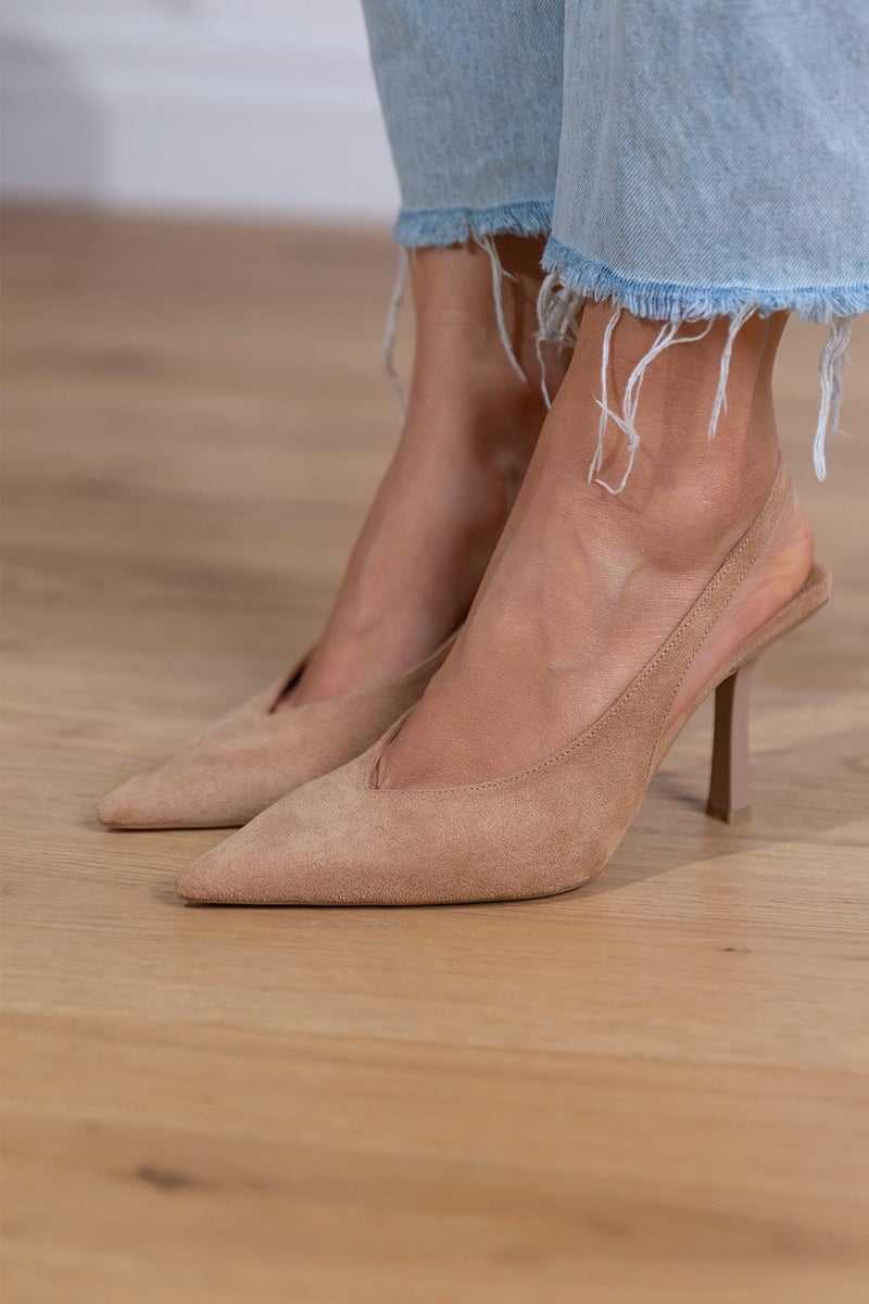 Marlena - Nude slingback lodičky s tenkým podpatkem